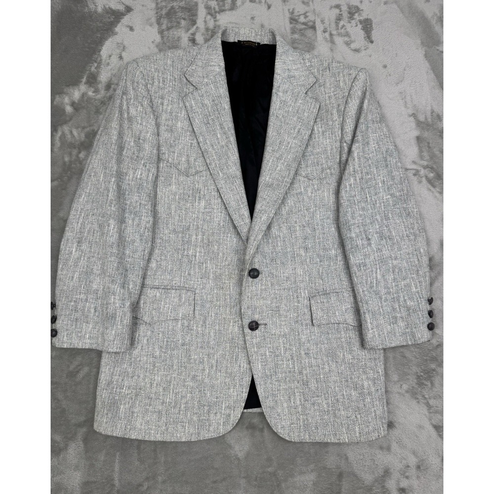 Vintage Pagano West Blazer Jacket Mens 42R Gray White Sport Coat Western Tweed